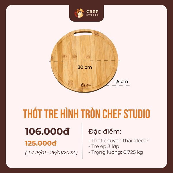 Thớt tre hình tròn Chef Studio