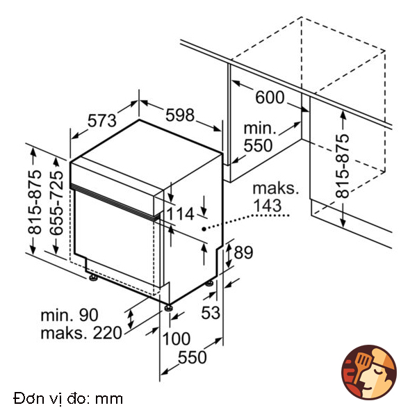 Kích thước của máy rửa bát Bosch SMI46KS01E