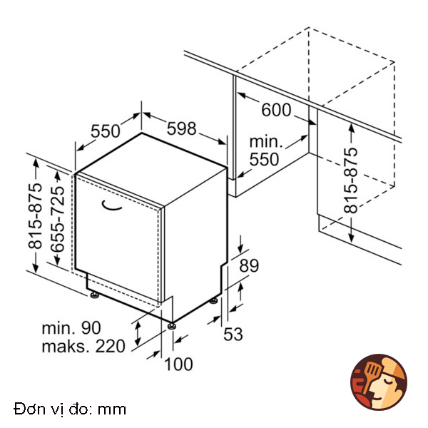 Kích thước sản phẩm máy rửa bát Bosch SMV68MX03E