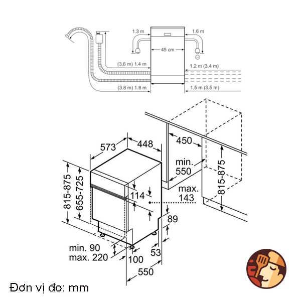 Kích thước của máy rửa bát Bosch SPI50E95EU