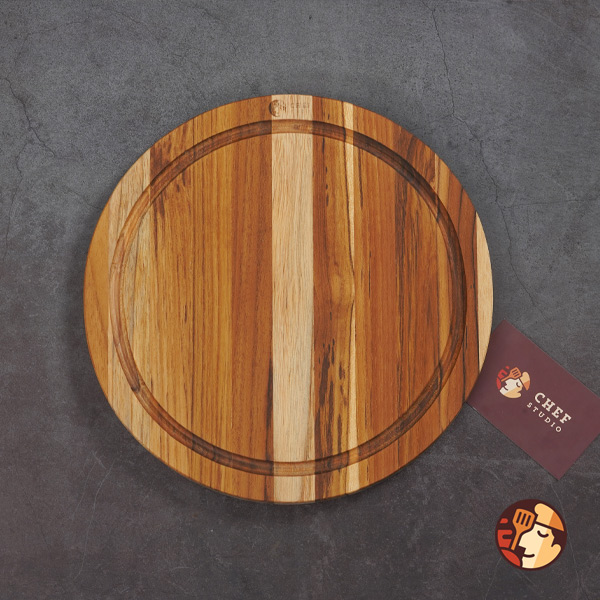 Thớt gỗ Teak Chef Studio hình tròn có rãnh 25x1,4 cm