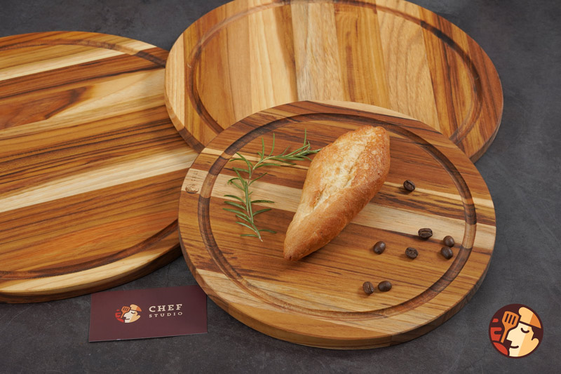 Thớt gỗ Teak Chef Studio hình tròn có rãnh 25x1,4 cm