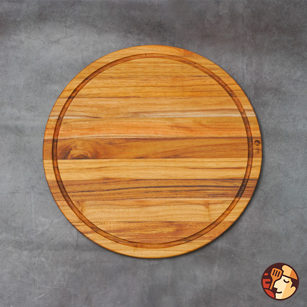 Thớt gỗ Teak Chef Studio hình tròn có rãnh 40x1,4 cm