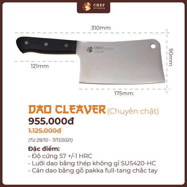 Ưu đãi 15% dao Chef Studio Essential Cleaver 175mm