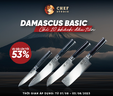 Ưu đãi lên đến 53% - Áp dụng khi mua bộ dao Damascus Basic